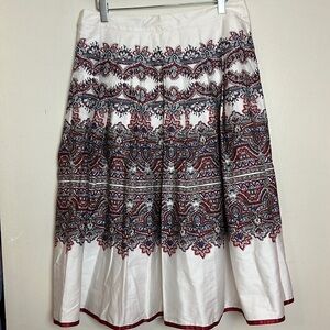 Talbots Pleated Paisley Print A-line Midi Skirt